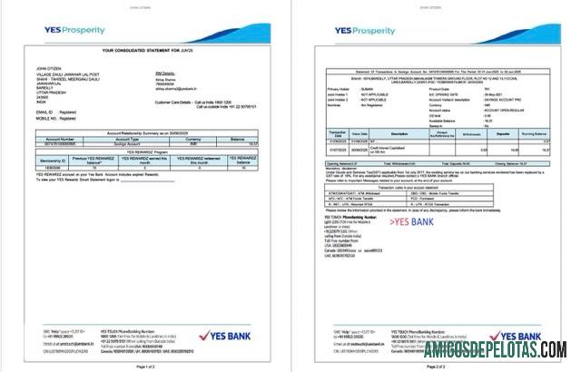 realista Índia Sim Extrato de conta bancária modelo Word e PDF, 2 páginas